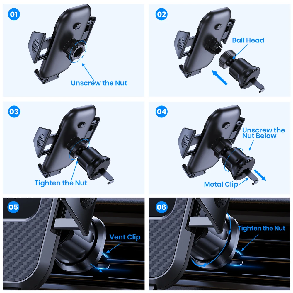 Car Phone Holder Mount,TOPK Upgrade Auto Locking Universal Phone Stand Holder with Hook Clip for Car Air Vent for iPhone Samsun 6