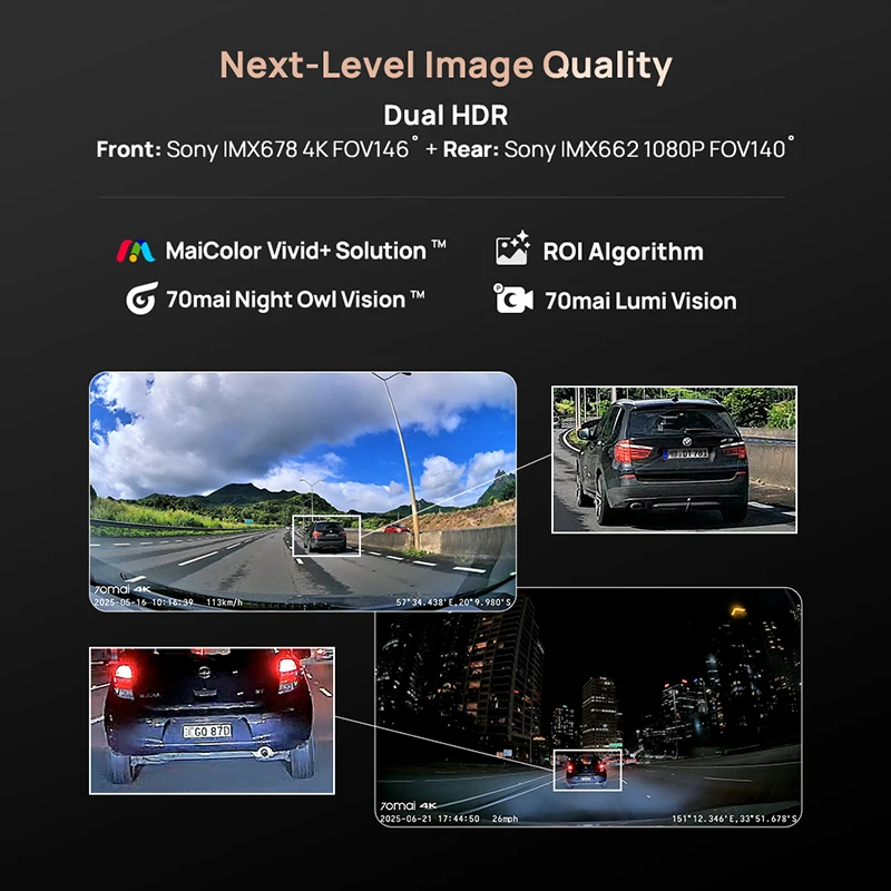 70mai Dash Cam 4K A810S HDR IMX678 Supercapacitor 4G LTE Remote Control Wi-Fi 6 Voice Control GPS ADAS Car Camera 70mai A810S 2