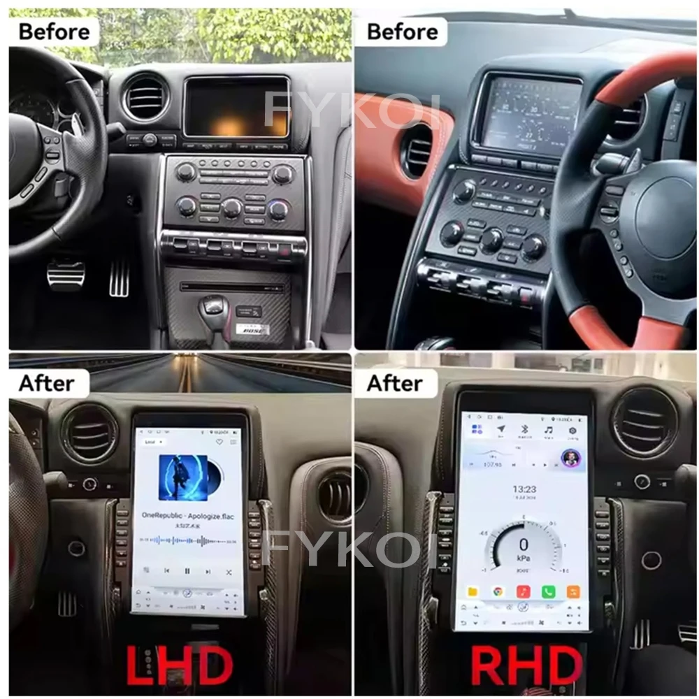 Wireless Carplay Screen Android15 13.6inch For Nissan GT-R GTR R35 2008-2015 Multimedia Video Player GPS Navigation Head Unit 4G 5