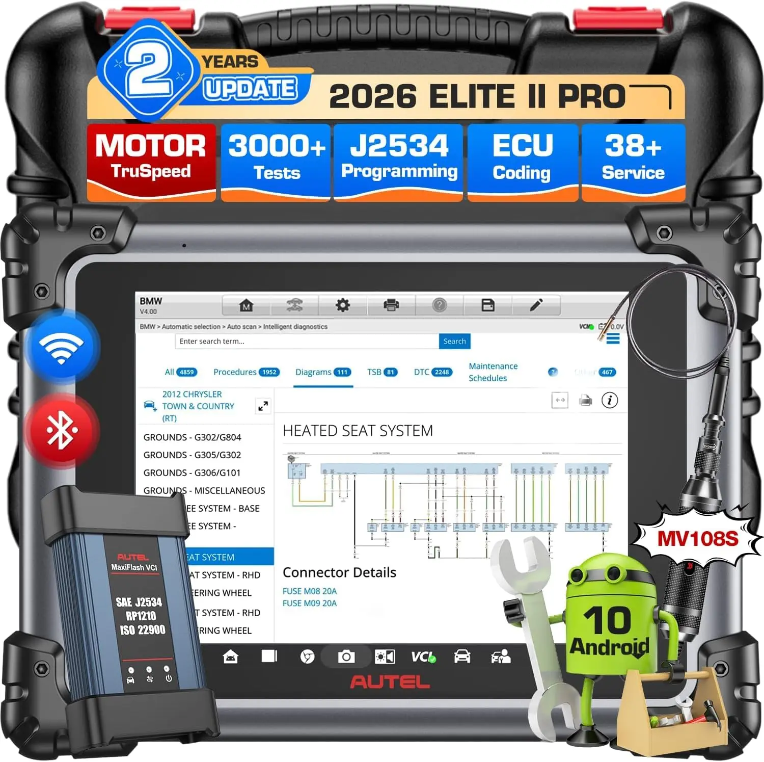 Autel MaxiSys Elite II Pro J2534 ECU Programming Scanner 2-Year Updates Motor TruSpeed Repair 40+ Resets DOIP CAN FD 1