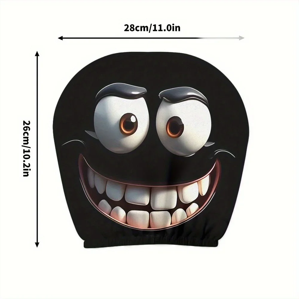 2pcs Smiley Face Printed Car Pillowcase Soft Comfortable Decorative Cushion Cover Auto Seat Headrest Washable Polyester Fabric 6