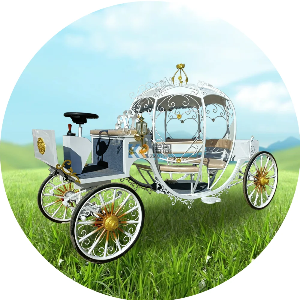 4 Wheels Electric Royal Wedding Carriages Cinderella Horse Drawn Carriage Buggy Sightseeing Vintage Horse Wagons Carts for Sale 4
