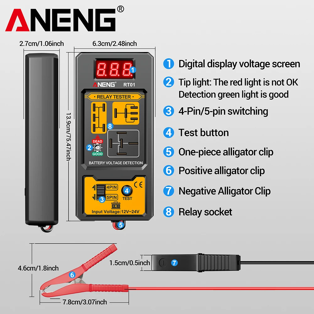 ANENG 11-25V Relay Detector RT01 Digital Universal 4/5 Pins Car Battery Vehicle Detection Digital Display Voltage Battery Tester 6