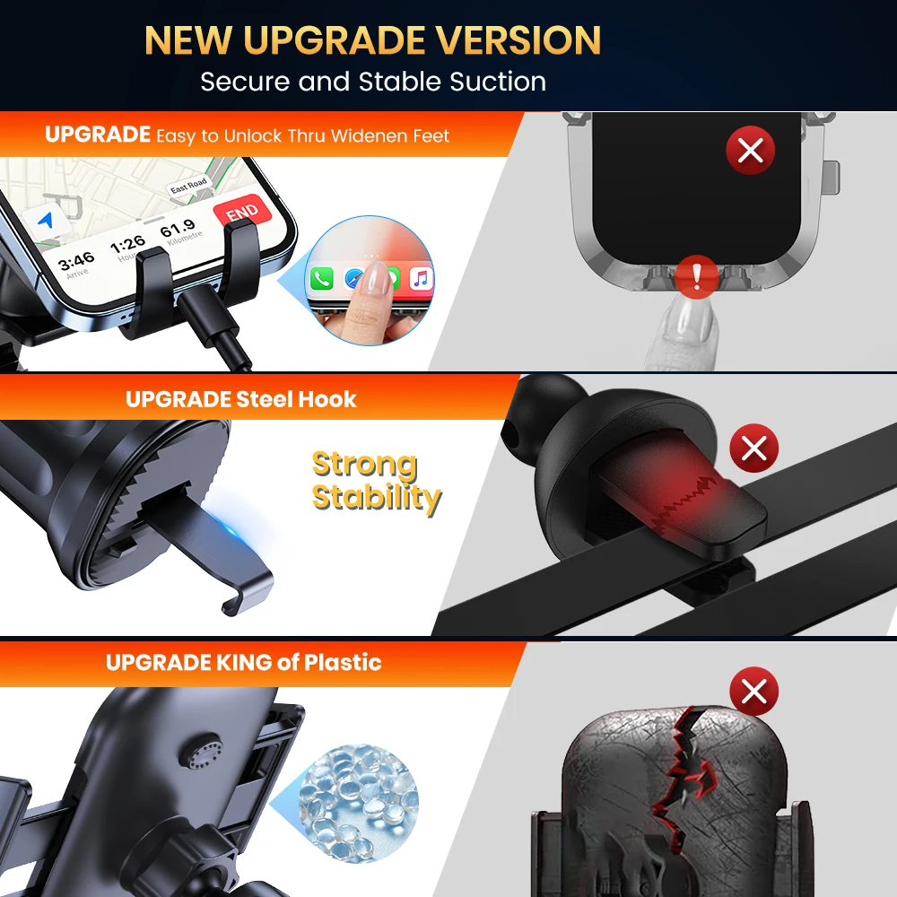 Car Phone Holder Mount,TOPK Upgrade Auto Locking Universal Phone Stand Holder with Hook Clip for Car Air Vent for iPhone Samsun 2