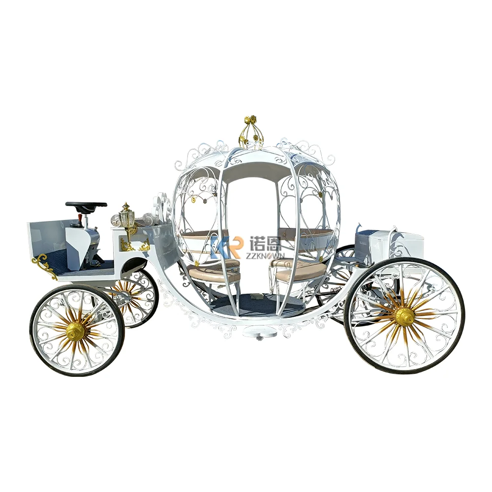 4 Wheels Electric Royal Wedding Carriages Cinderella Horse Drawn Carriage Buggy Sightseeing Vintage Horse Wagons Carts for Sale 2