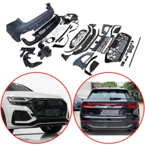 For Audi Q8 2019 To 2024 High Quality RS Style Body Kit Include Front Bumper Lip Rear Bumper Racing Grills Glossy Black 1