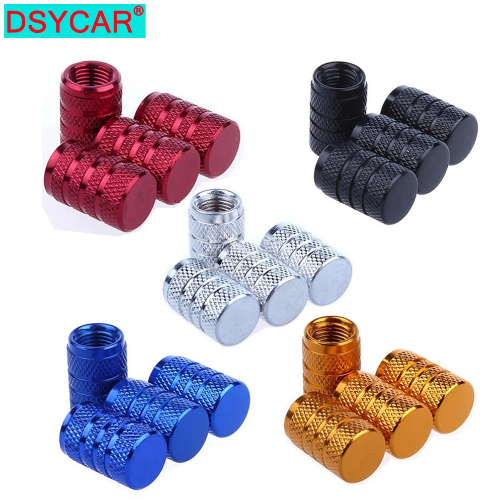 DSYCAR 4Pcs Silver Car Tire Valve Stems Cap Knurling Style Tire Valve Cap Aluminum Tire Wheel Stem Air Valve Cap for US Schrader 1