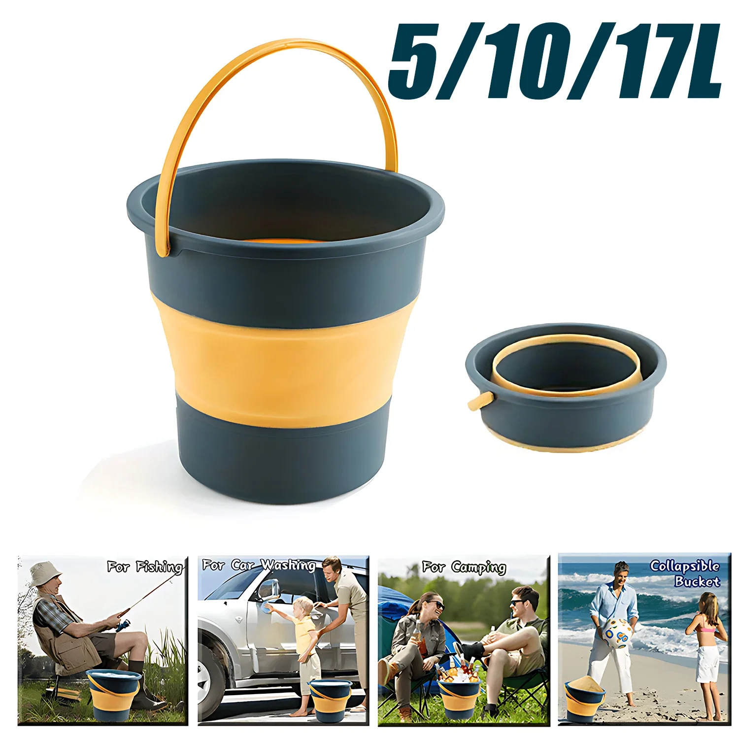 5/10/17L Portable Folding Bucket Multifunctional Thickened Silicone Bucket for Car Washing and Fishing Camping Folding Bucket 1