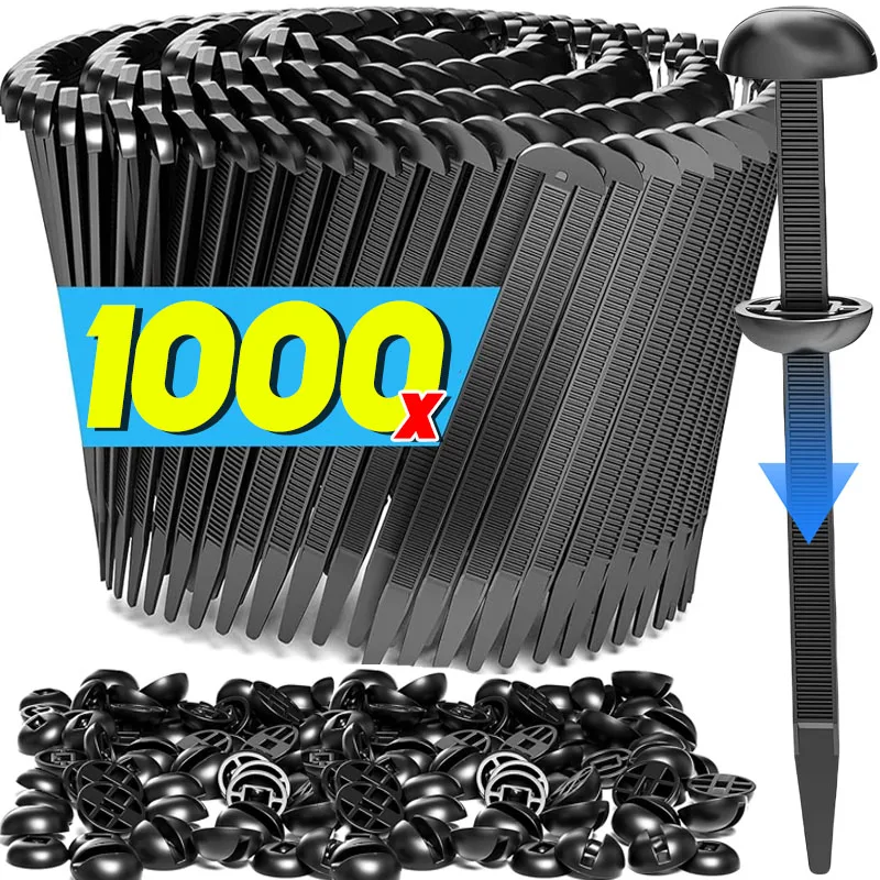 1000-100set Self-locking Nylon Universal Cable Tie Buckle Heavy Duty Zip Ties with Pin & Button Car Daily Repair Fastening Strap 1