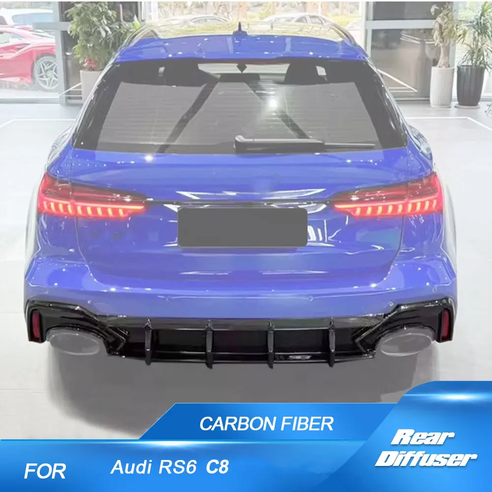 Car Rear Bumper Diffuser Lip Spoiler Splitters For Audi RS6 C8 Avant 2019-2021 Dry Carbon Rear Diffuser 3PCS 1