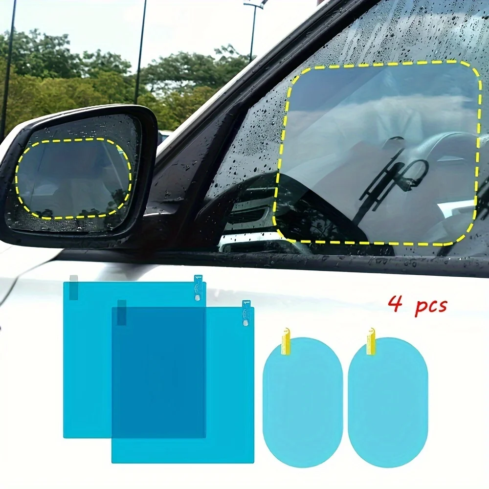 4pcs Car Rearview Mirror Protective Film Side Windows Sticker, Anti Fog Glare Rainproof Waterproof Mirror Film Clear Nano Coatin 1