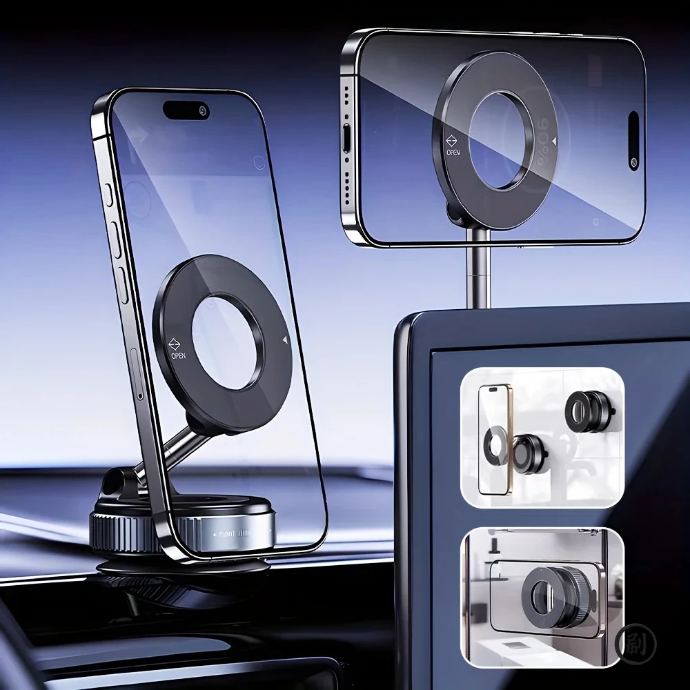 Strong Magnetic Car Phone Holder Foldable Design 360° Adjustable Vacuum Mount for Car/Desk/Bathroom/Universal Use 1