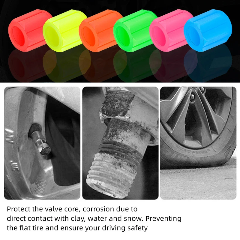 Luminous Tire Valve Caps 6 Colors Car Motorcycle Glowing Valve Cover Car Tire Wheel Hub Styling Tool Auto Accessories 4/8/20pcs 4