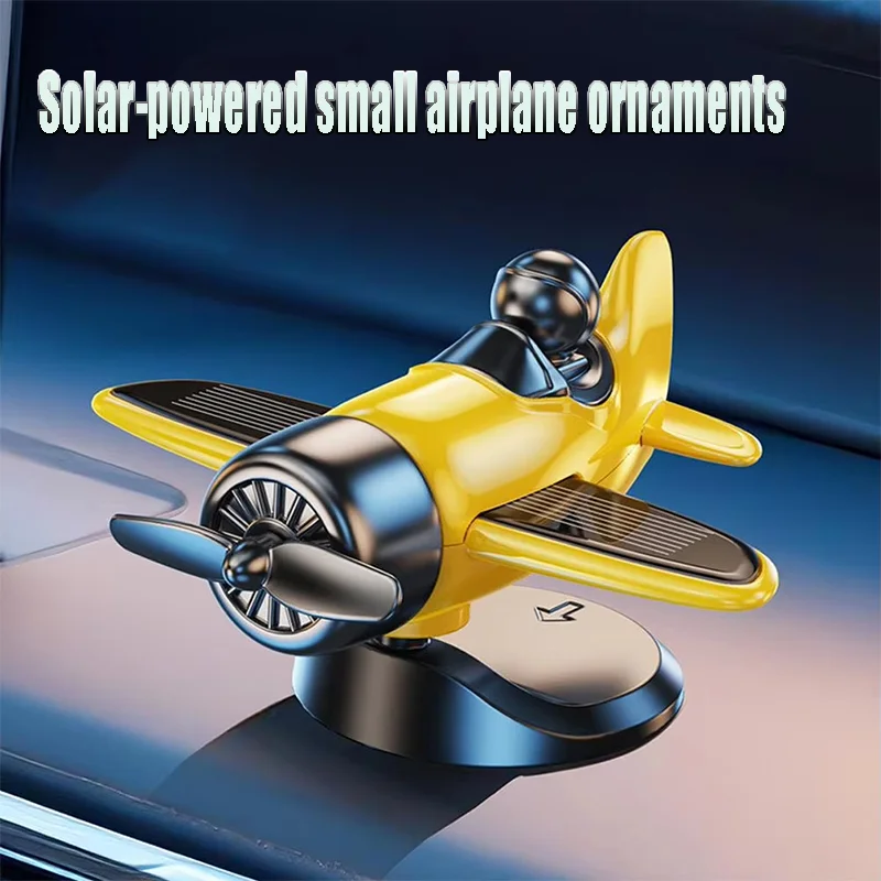 Solar Powered Rotating Airplane Car Dashboard Ornament 360° Auto Spin Decor Airplane Ornaments Car Interior Decoration 1