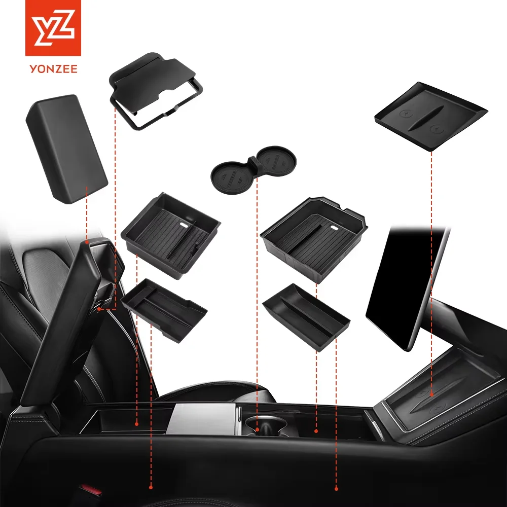 For Tesla Model 3/Y/YL Highland Juniper 2026 Center Armrest Hidden Storage Box Cup Holder Console Organizer Box Accessories 1