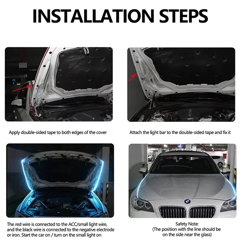 1pc Dynamic meteor Led Car Hood Lights Strip Universal Engine Hood Guide Decorative Light Bar Auto Headlights Car Running Light 6
