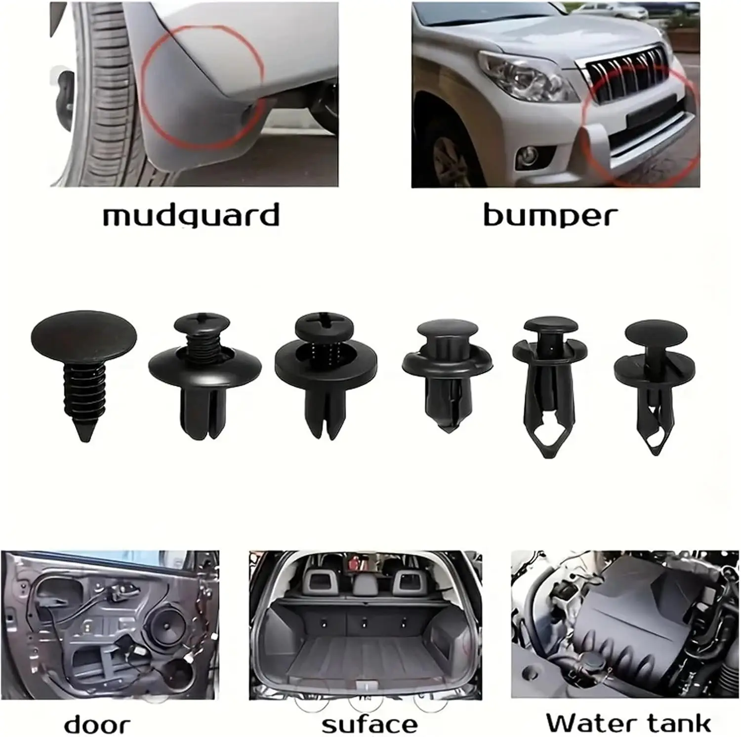 Bagged Set of 190 Pcs Car Universal Buckles 6 Models Size Fastener Rivet Clamping Fastener Buckle Car Accessory Abs Material Fixed Screw 5