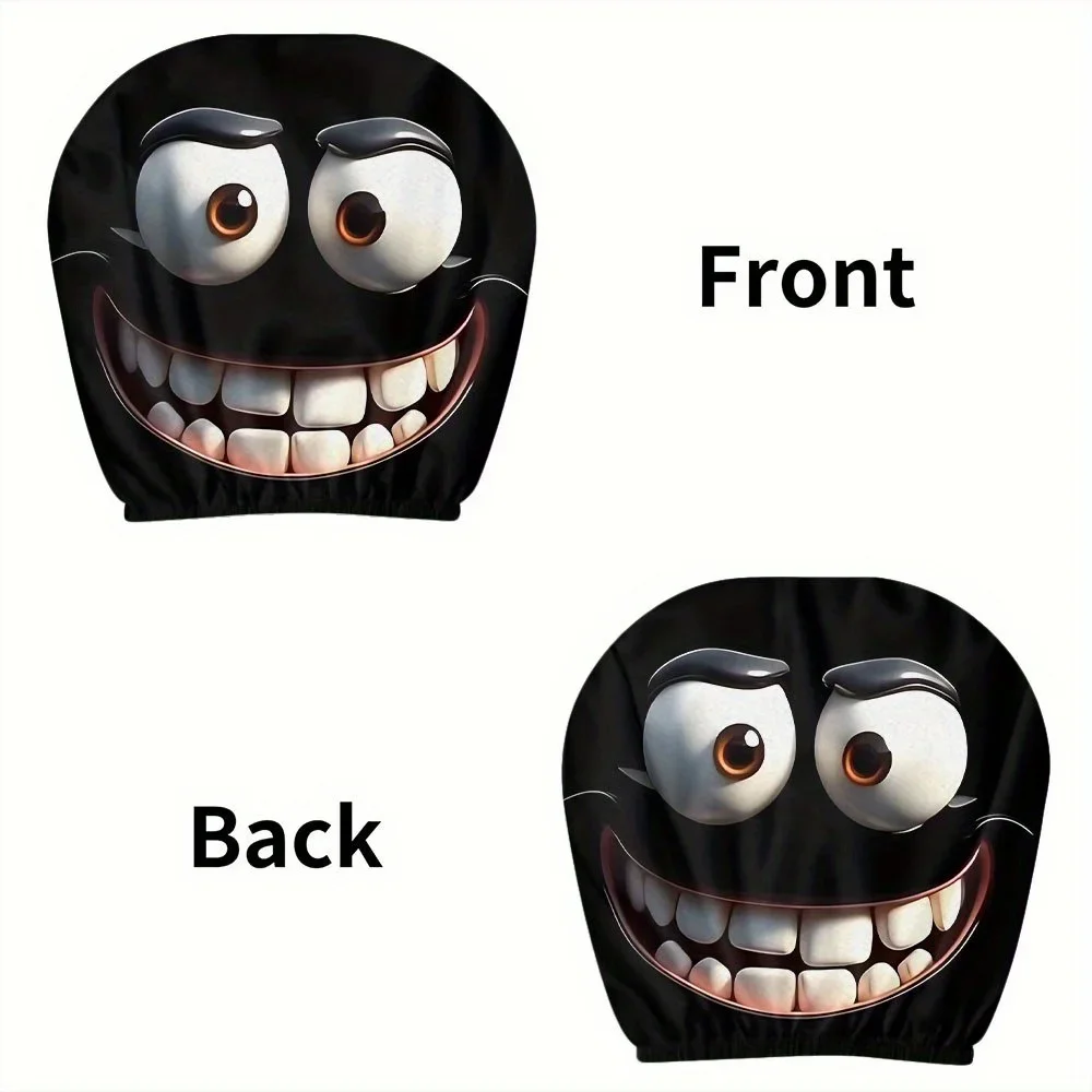 2pcs Smiley Face Printed Car Pillowcase Soft Comfortable Decorative Cushion Cover Auto Seat Headrest Washable Polyester Fabric 5