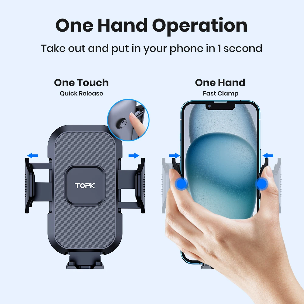 Car Phone Holder Mount,TOPK Upgrade Auto Locking Universal Phone Stand Holder with Hook Clip for Car Air Vent for iPhone Samsun 4