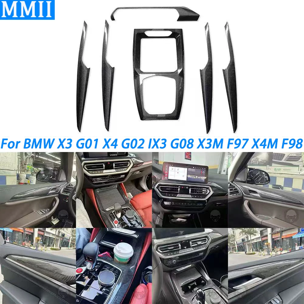 For BMW X3 G01 X4 G02 IX3 G08 X3M F97 X4M F98 2022+ Real Carbon Fiber Gear Shift Dashboard Door Panel Car Interior Accessories 1