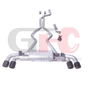 For the BMW M340I M440I G20 G22 G21 3.0T Catback Exhaust System, the Car Has a Valved Muffler. It Features 4 Carbon Fiber Tips. 1