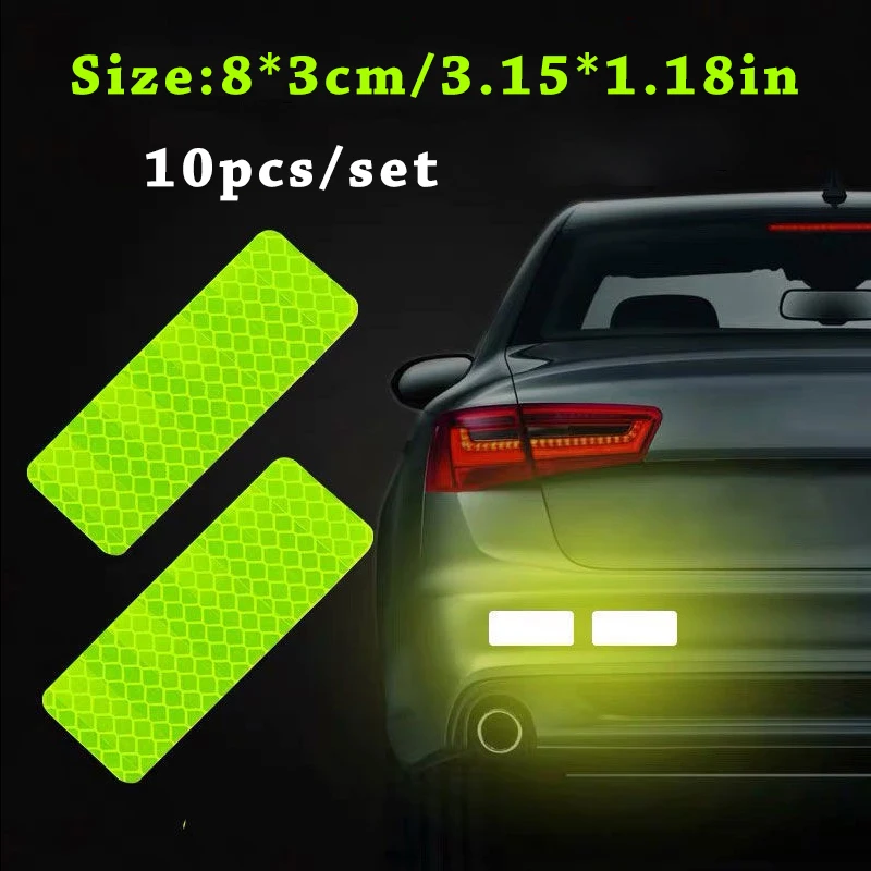 10pcs/set Car Bumper Reflective Safety Strip Stickers Car Reflective Sticker Reflective Warning Safety Tape 4