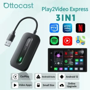 OTTOCAST Play2Video Express Wireless CarPlay Android Auto Adapter for Youtube Netflix for Volvo Chevrolet VW CarAccessorie 1