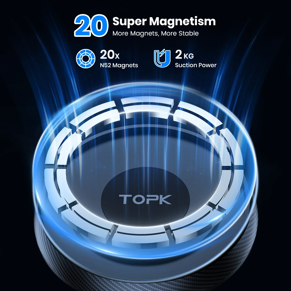 TOPK for Magsafe Car Phone Holder,Powerful Magnetism Premium Quality Single-Hand Operation Metal Hook Magnetic Car Phone Mount 2