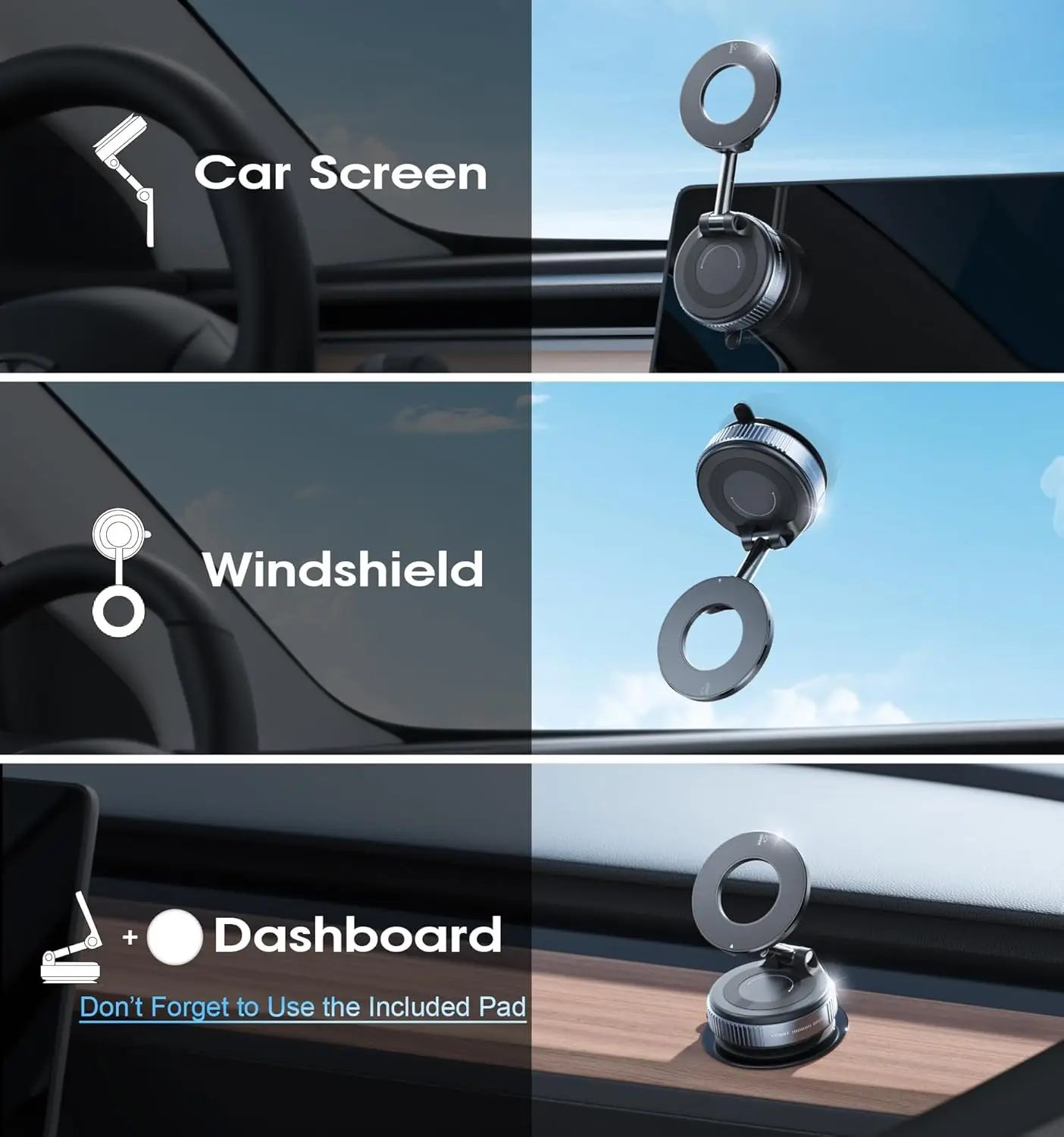 Folding Strong Magnet Magnetic Phone Holder 360° Rotation Desk Car Vacuum Suction Windshield Dashboard Mobile Holder 2