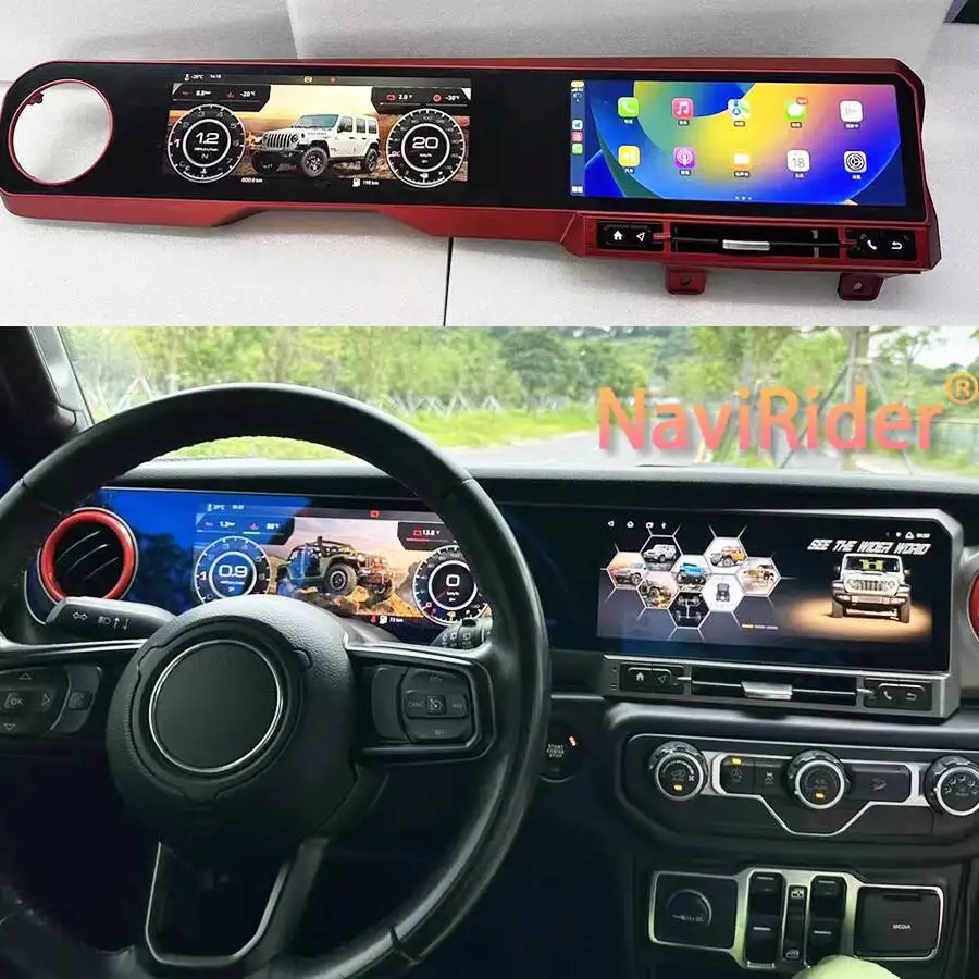 24.6''GPS Navi Stereo For JEEP WRANGLER 2018-2022 LCD Android Qled Dual Screen Multimedia Player 4G Carplay Car Radio With 360 1
