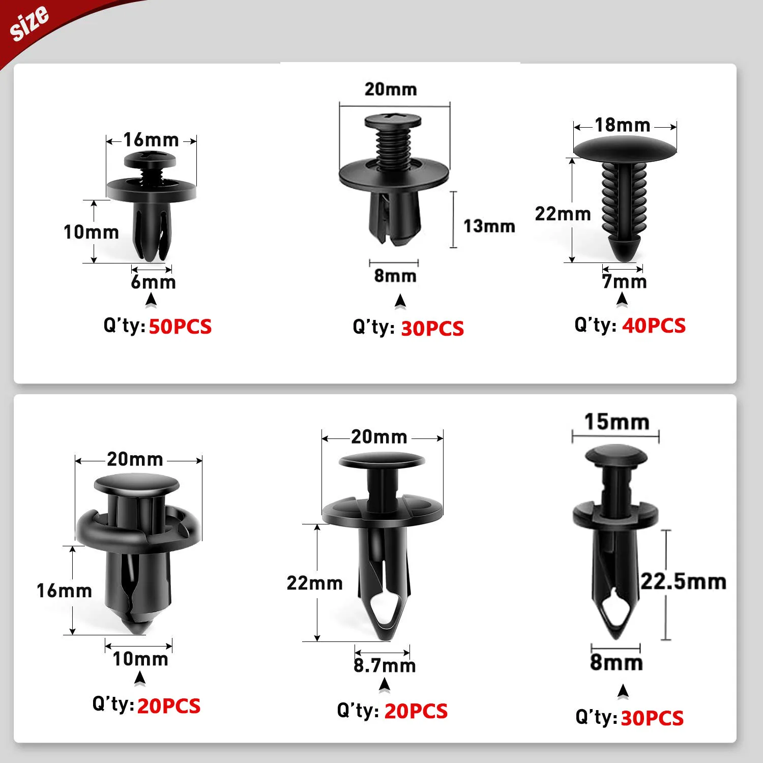 Bagged Set of 190 Pcs Car Universal Buckles 6 Models Size Fastener Rivet Clamping Fastener Buckle Car Accessory Abs Material Fixed Screw 2