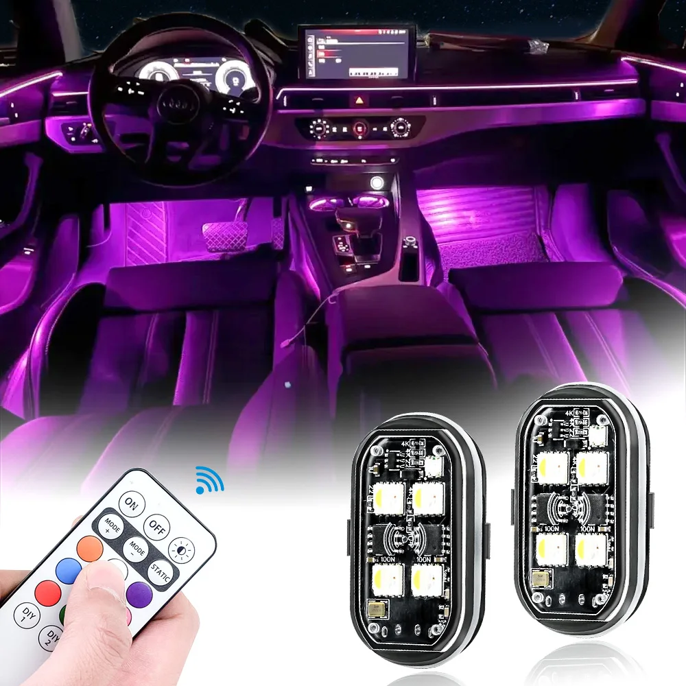 2/4pcs Wireless LED Strobe Lights Car Decor Atmosphere Light, 8 Colors Rechargeable Led Lights Anti-Collision LED Warning Light 1