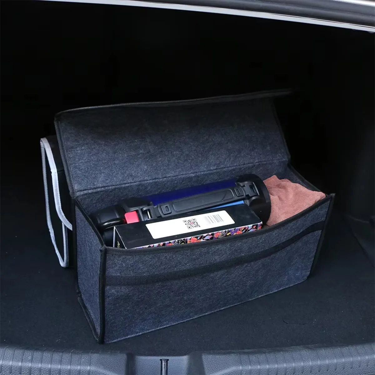 1PC Dark gray car felt storage box car storage bag enlarged and thickened soft felt storage box household storage box 2