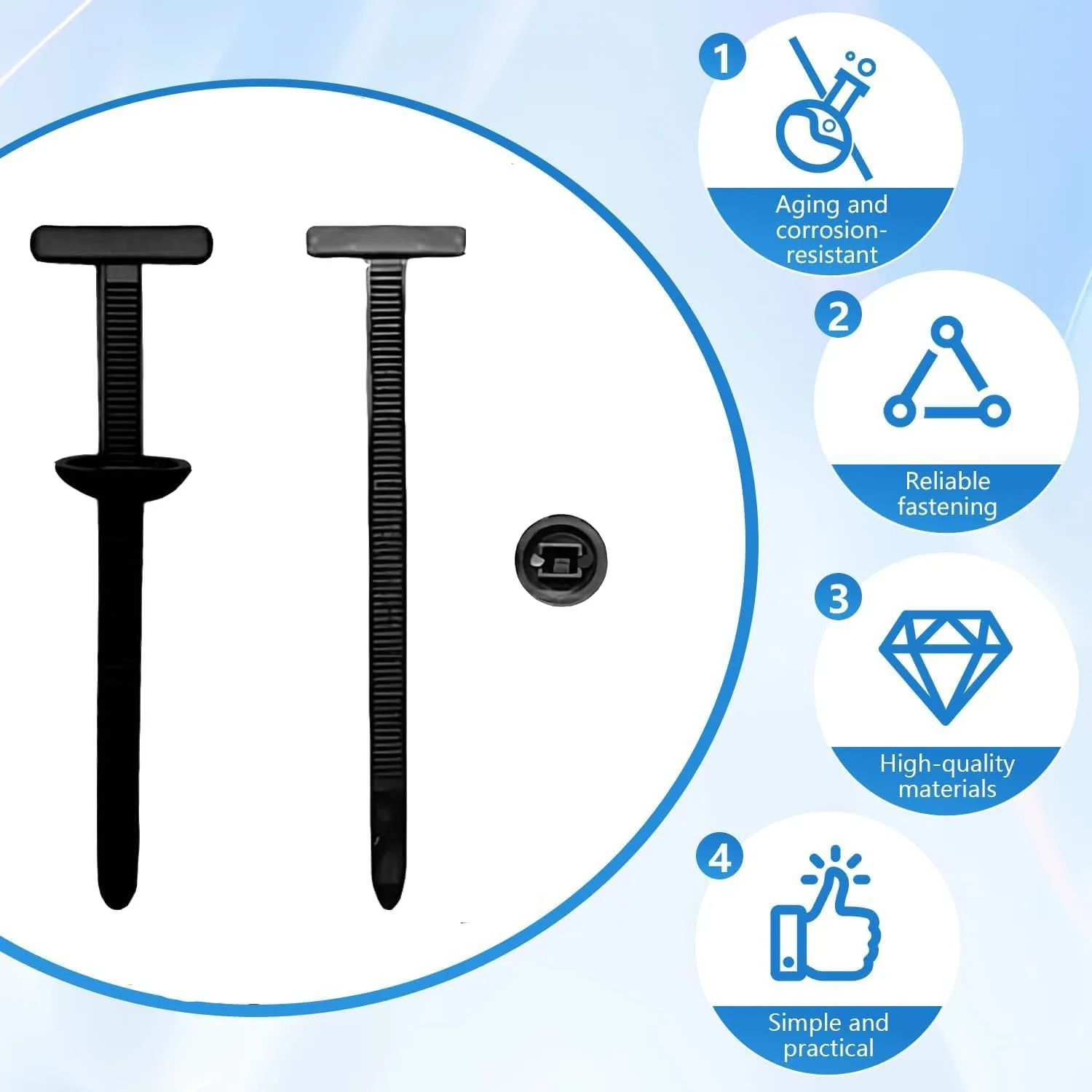Universal Car Nylon Cable Tie Buckles Heavy Duty Self-Locking Zip Ties Holder with Pin Button Fasteners Car UV Resistant Ties 2
